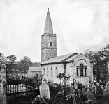 "Church with square tower of rubble masonry" is the original St Finbarre's Cathedral, Cork