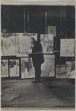 Pekka Halonen, a friend and fellow artist of Gallen-Kallela, painting in his studio, ca.1911.