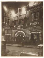 Palace Theatre, Sydney, lit at night, showing "Dracula" with Nat Madison, between 1927-1931 / photographer Sam Hood