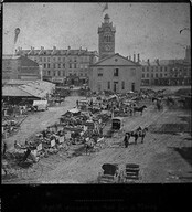 Old City Hall and James St North from the west side of the Hall, circa 1880.