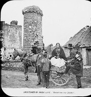 'Irish life' paying 'for the jaunt'. One woman and four men, with various hats.