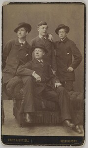 Portrait of Axel GallÃ©n (on the left), Oskar Svennberg, Samuel von Bell and Emil WikstrÃ¶m (on the front) as young students of the Finnish Art Society drawing school, 1883.