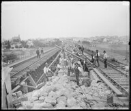 Railway bridge near Petersham, Battle Bridge Creek - men at work