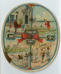 Mechanical calendar issued by New Jersey electrician Romaine Mace, 1883