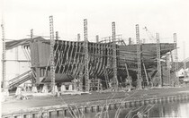 'Navena' stern trawler under construction on stocks at Grovehill shipyard 1960s (archive ref DDX1525-1-3)