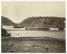 Early view of Baths, King's Bridge and Trevallyn from Royal Park, Launceston (c1870)
