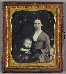 Daguerreotype. Portrait of a woman with a child.
