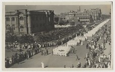 V.A.D. procession Red Cross Day 28th April 1918 / Photo taken by Jas Spence, Turramurra from top of Library Building
