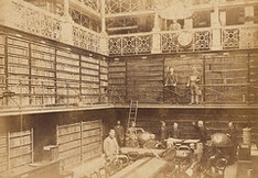 Staff inside the Free Public Library (old State Library of New South Wales), c. 1885