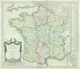 Carte de la RÃ©publique franÃ§aise divisÃ©e par rÃ©gions, dÃ©partements et districts