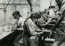 British women in glass factory cutting shop near Birmingham