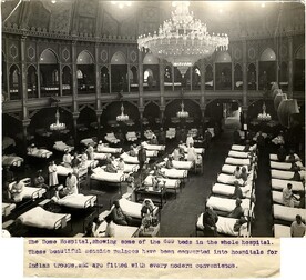 The Dome Hospital [Brighton], showing some of the 689 beds in the whole hospital. These beautiful seaside palaces have been converted into hospitals for Indian troops, and are fitted with every modern convenience. Photographer: H. D. Girdwood.