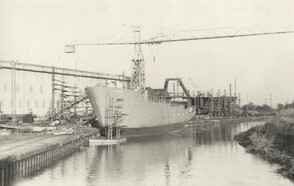 'Navena' stern trawler under construction on stocks at Grovehill shipyard 1960s (archive ref DDX1525-1-3 (17))