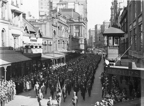 Marching along King Street, c. 1931, Sam and Ted Hood