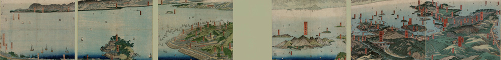 Panoramic view of the noted places in the land and sea of Great Japan