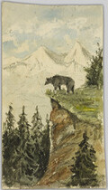 [Painting of bear on cliff]