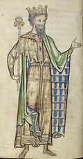 Westminster Psalter - caption: 'Drawing of a king holding a sceptre'