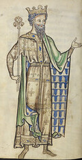 Westminster Psalter - caption: 'Drawing of a king holding a sceptre'