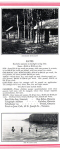Rates at Bon Echo Inn circa 1927-28