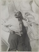 Akseli Gallen-Kallela by the Kalevala cupola fresco The Giant Pike in the National Museum of Finland, 1928; print 2 of the photograph.