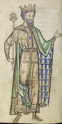 Westminster Psalter - caption: 'Drawing of a king holding a sceptre'