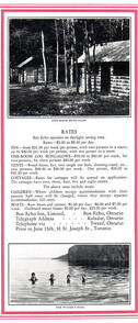 Rates at Bon Echo Inn circa 1927-28