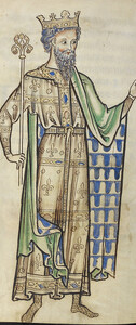 Westminster Psalter - caption: 'Drawing of a king holding a sceptre'