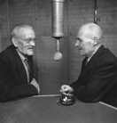 G. J. Ramstedt in the radio studio with Sakari PÃ¤lsi, 1948