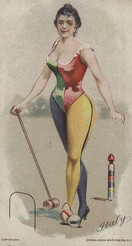 [Cigarette card depicting a woman playing croquet]