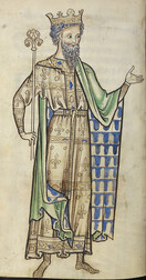 Westminster Psalter - caption: 'Drawing of a king holding a sceptre'