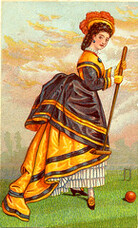 [Card depicting woman playing croquet]