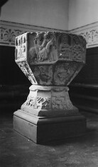 Carved font at Clonard, Kinnegad, Co. Westmeath.