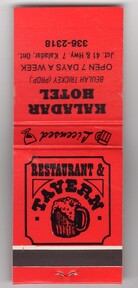 Kaladar Hotel Book of Matches - Unknown date