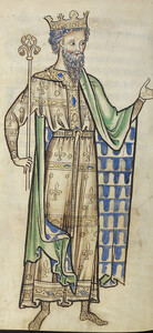 Westminster Psalter - caption: 'Drawing of a king holding a sceptre'
