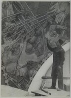 Jorma Gallen-Kallela painting the Kalevala cupola fresco The Defence of the Sampo in the National Museum of Finland, 1928.
