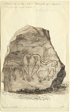 Two animals at ancient carved stone, Navsta, Torsvi, Uppland, Sweden