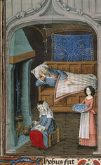 Bible Historiale of Edward IV - caption: 'The blinding of Tobit'
