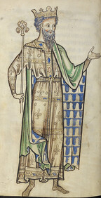 Westminster Psalter - caption: 'Drawing of a king holding a sceptre'