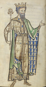 Westminster Psalter - caption: 'Drawing of a king holding a sceptre'