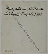 Backside of the picture of Marjatta GallÃ©n and her nurse in Rapola, SÃ¤Ã¤ksmÃ¤ki, 1892.