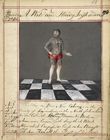Drawings of Human Prodigies - caption: 'Drawing of a wild and hairy Irishman, born near Coleraine, Ireland; with text'