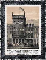 Bennett & Co. Tower Hall, clothing bazaar No. 182 Market St, between Fifth & Sixth. Philadelphia, [ca. 1853]