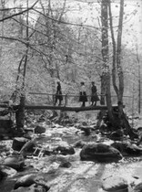 Young girls on a footbridge, Sweden