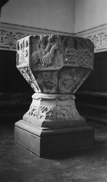 Carved font at Clonard, Kinnegad, Co. Westmeath.