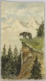 [Painting of bear on cliff]