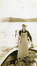 Pat Ratchford gillnetting in Pr. Rupert harbour with Ed Regnery with an [inversion?] rented boat owned by Bob Vick