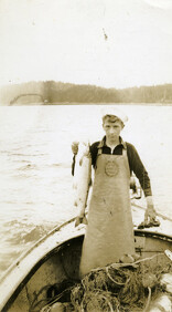 Pat Ratchford gillnetting in Pr. Rupert harbour with Ed Regnery with an [inversion?] rented boat owned by Bob Vick