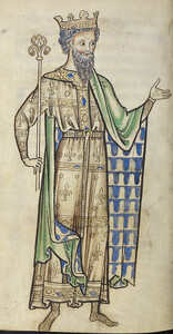 Westminster Psalter - caption: 'Drawing of a king holding a sceptre'