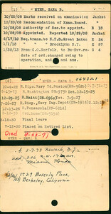 Sara Myer's Nurse Corps Index Cards