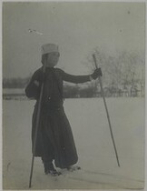 A Hungarian child skiing on ice.